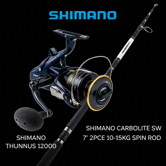 Shimano Thunnus 12000 baitrunner reel with Shimano Carbolite SW spin rod combo