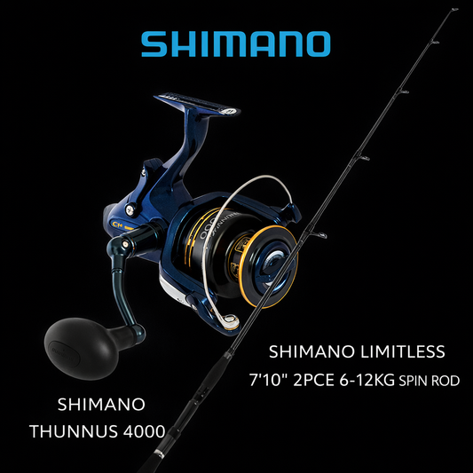 Shimano Thunnus 4000 baitrunner reel with Shimano Limitless 7’10” two piece