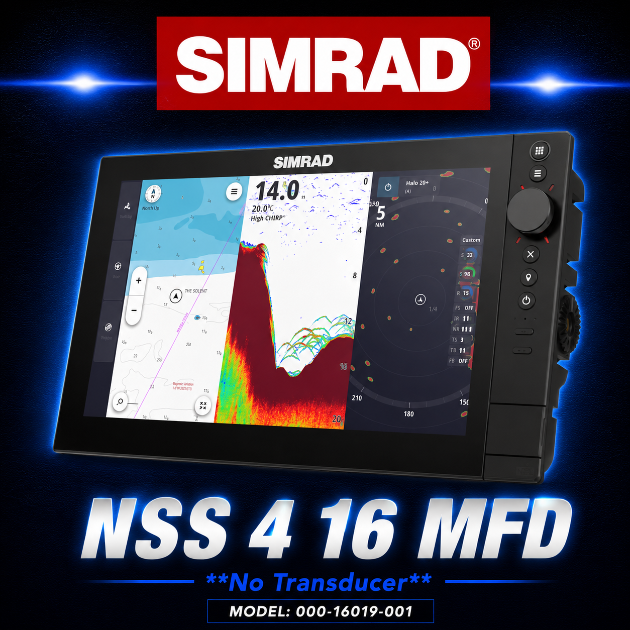 Simrad NSS 4 16-inch MFD marine chartplotter and fish finder with sonar, radar and navigation display – no transducer included.