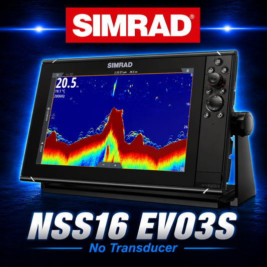 Simrad NSS16 EVO3S 16-inch marine chartplotter and fish finder multifunction display with built-in sonar – no transducer included.