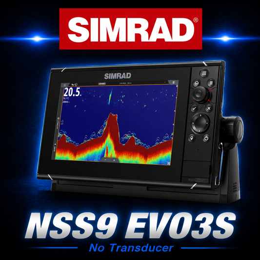 Simrad NSS9 evo3S 9-inch multifunction display with GPS chartplotter and 1kW CHIRP sonar.