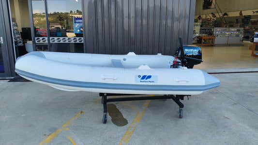 Southern pacific RIB fitted with a Suzuki DT15 2 stroke outboard. light weight, alloy Hull, a fantatastic option for a tender