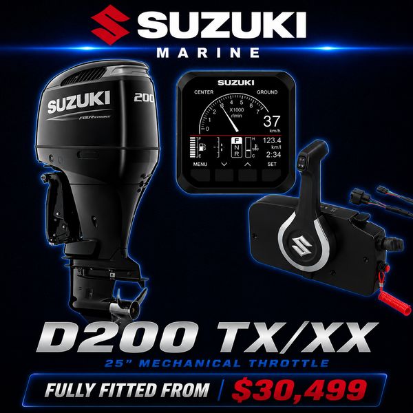 Suzuki DF200 TX v6 outboard fully fitted, digital guage and mechanical throttle, Warren Hay Marine, Whangarei 