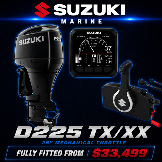 Suzuki DF225 TX V6 outboard engine, Gauge and Mechanical throttle control, Warren Hay Marine, whangarei
