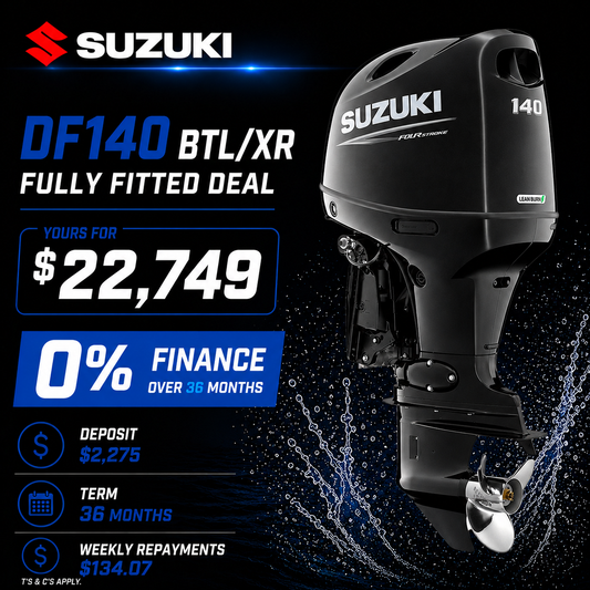 Suzuki DF140 Mechanical outboard, 0% Finance offer, Warren Hay Marine, Whangarei 