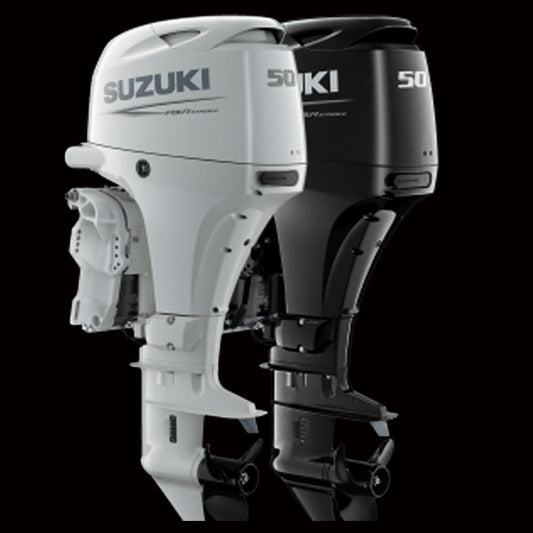 Suzuki DF50ATLR 50HP 4-stroke outboard motor with EFI, electric start, and remote steering at Warren Hay Marine Whangārei