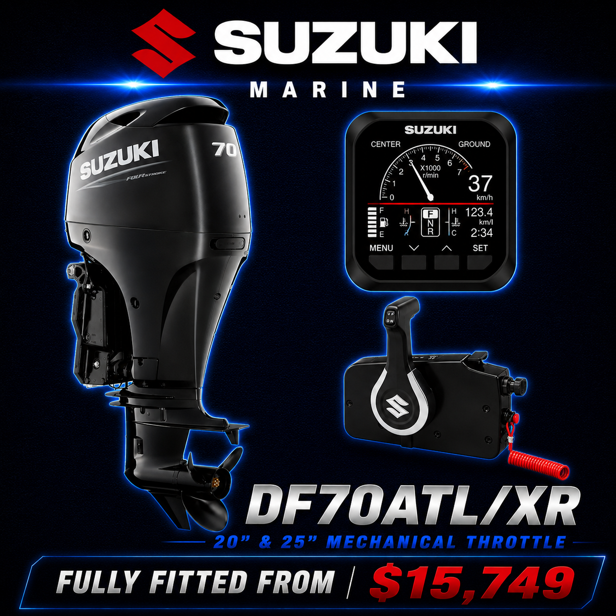 Suzuki DF70 outboard engine, Warren Hay Marine. Whangarei 