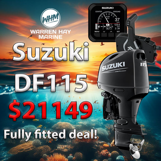 Suzuki DF115B fully fitted 115hp outboard engine at Warren Hay Marine Whangarei with UDC finance options