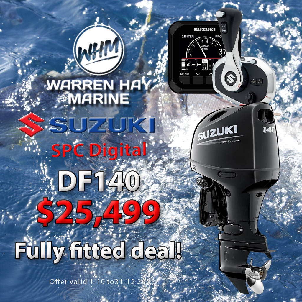 Suzuki DF140 SPC Digital Fully Fitted Deal – 140hp four-stroke outboard with digital Suzuki Precision Control, professionally installed, 7-year warranty, and finance options.