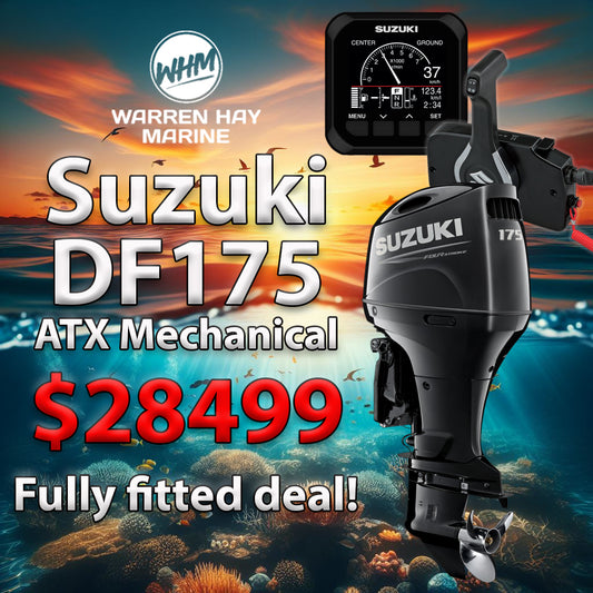 Suzuki DF175ATX 175hp 4-stroke outboard fully fitted at Warren Hay Marine Whangarei with UDC finance options