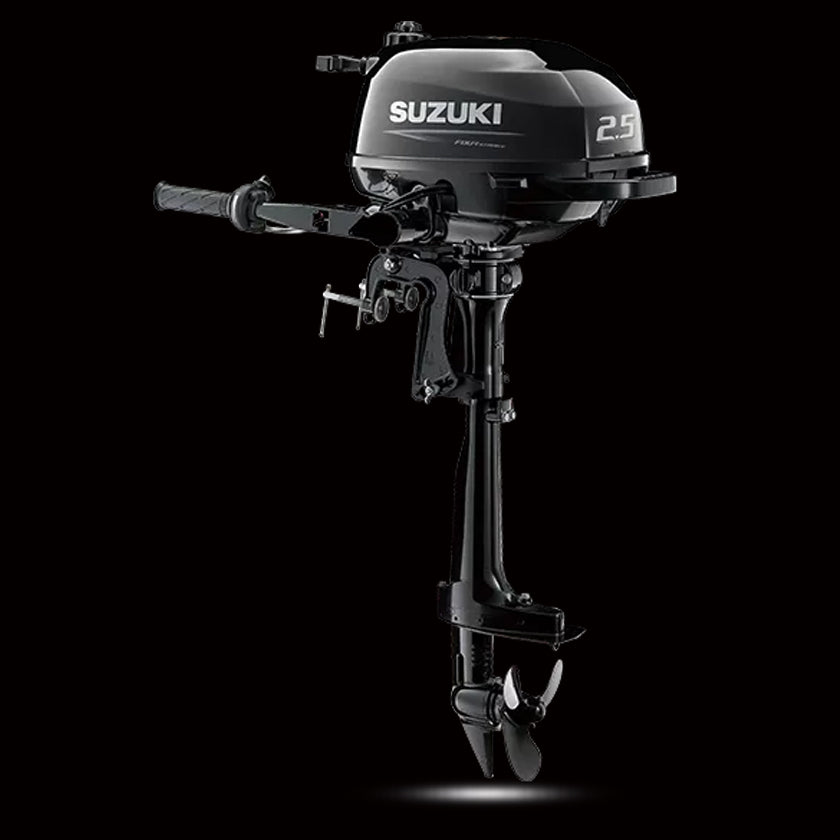 Suzuki DF2.5 4-stroke 2.5HP outboard motor, compact and portable, available at Warren Hay Marine Whangārei