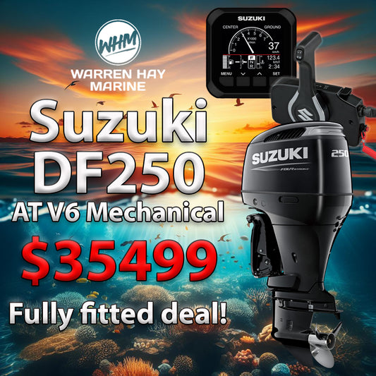 Suzuki DF250TX 250hp V6 outboard motor fully fitted at Warren Hay Marine in Whangarei with UDC finance options