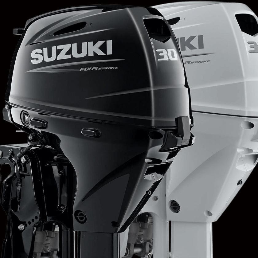 Suzuki DF30ATS/L 30HP 4-stroke outboard with forward steer, electric start, and power tilt, available at Warren Hay Marine Whangārei
