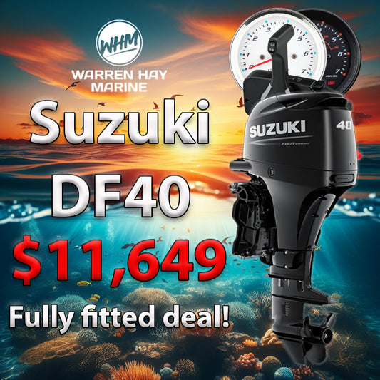 Suzuki DF50 50hp 4-stroke outboard fully fitted at Warren Hay Marine Whangarei – with UDC finance options