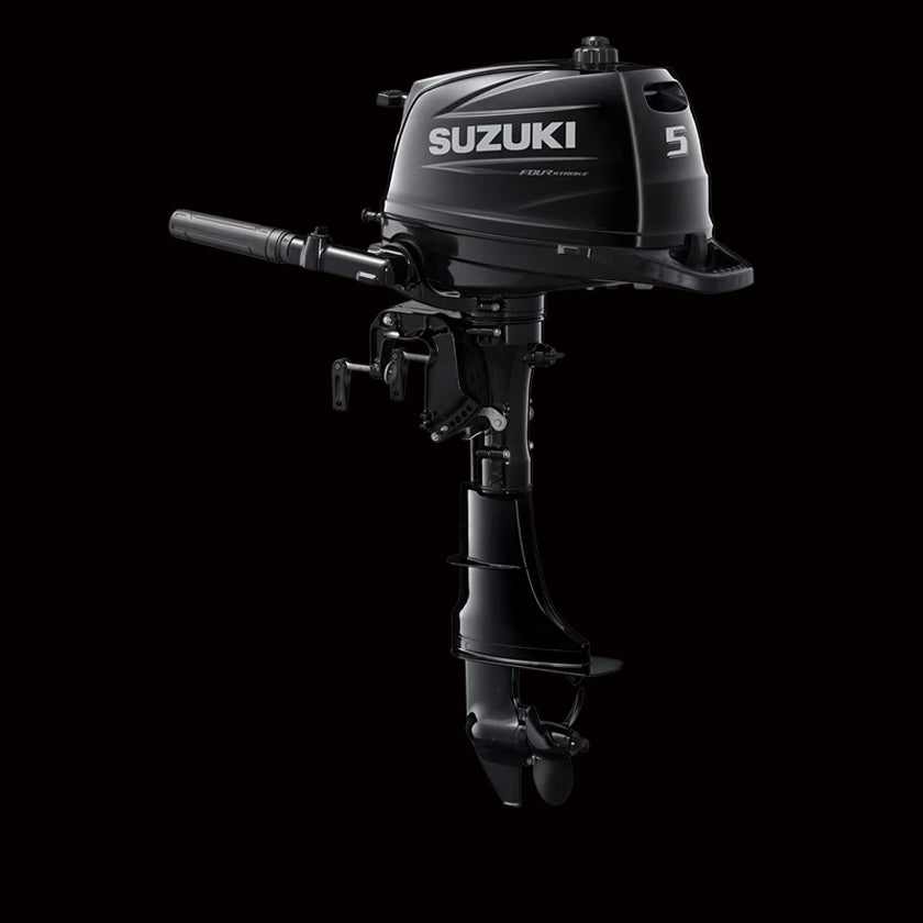 Suzuki DF5AS 4-stroke 5HP outboard motor, portable and reliable, available at Warren Hay Marine Whangārei