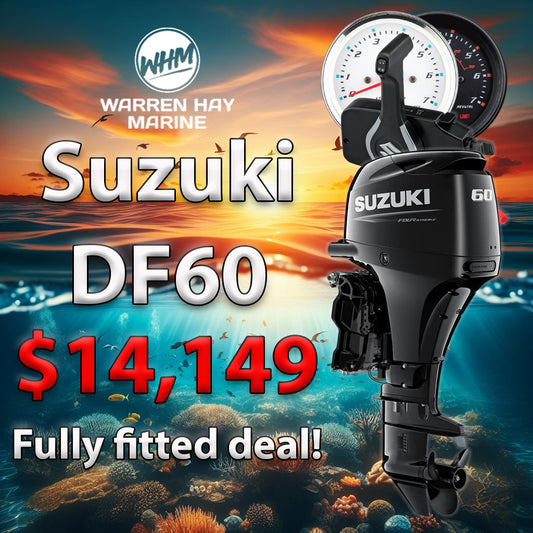 Suzuki DF60 60hp outboard fully fitted at Warren Hay Marine in Whangarei – with UDC finance deals