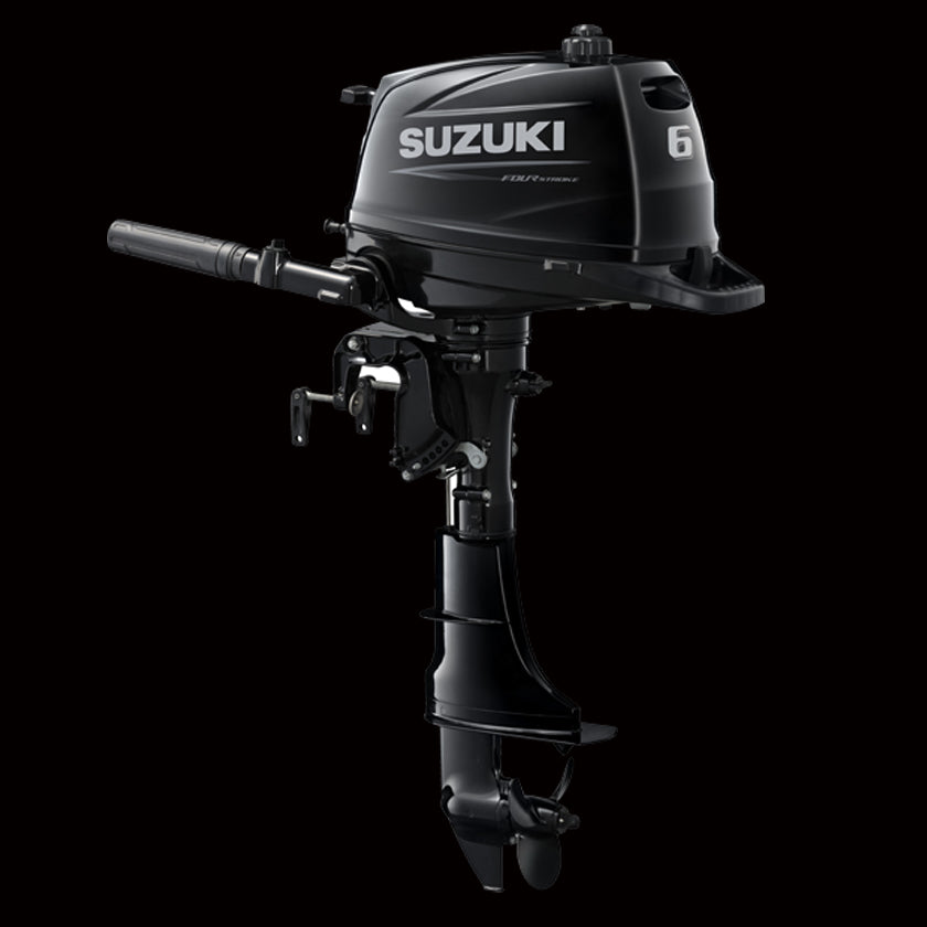 Suzuki DF6A 4-stroke 6HP outboard motor, portable and fuel-efficient, available at Warren Hay Marine Whangārei