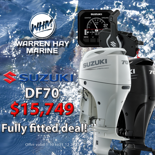 Suzuki DF60 Fully Fitted Deal – 60hp outboard motor professionally installed with 7-year warranty and finance options.