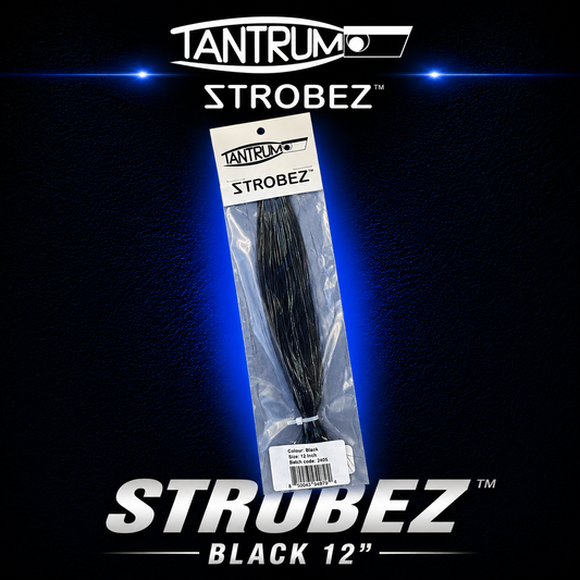 Tantrum Strobez Black 12 inch trolling lure skirt for marlin and game fishing.
