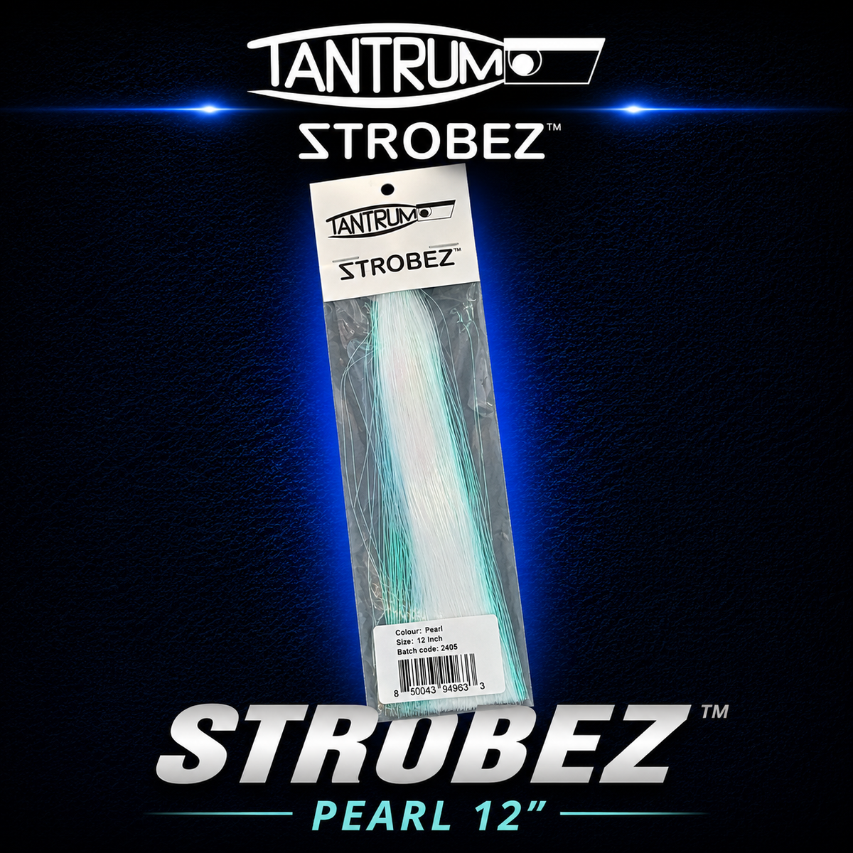 Tantrum Strobez Pearl 12 inch trolling lure skirt for game fishing and marlin lures.