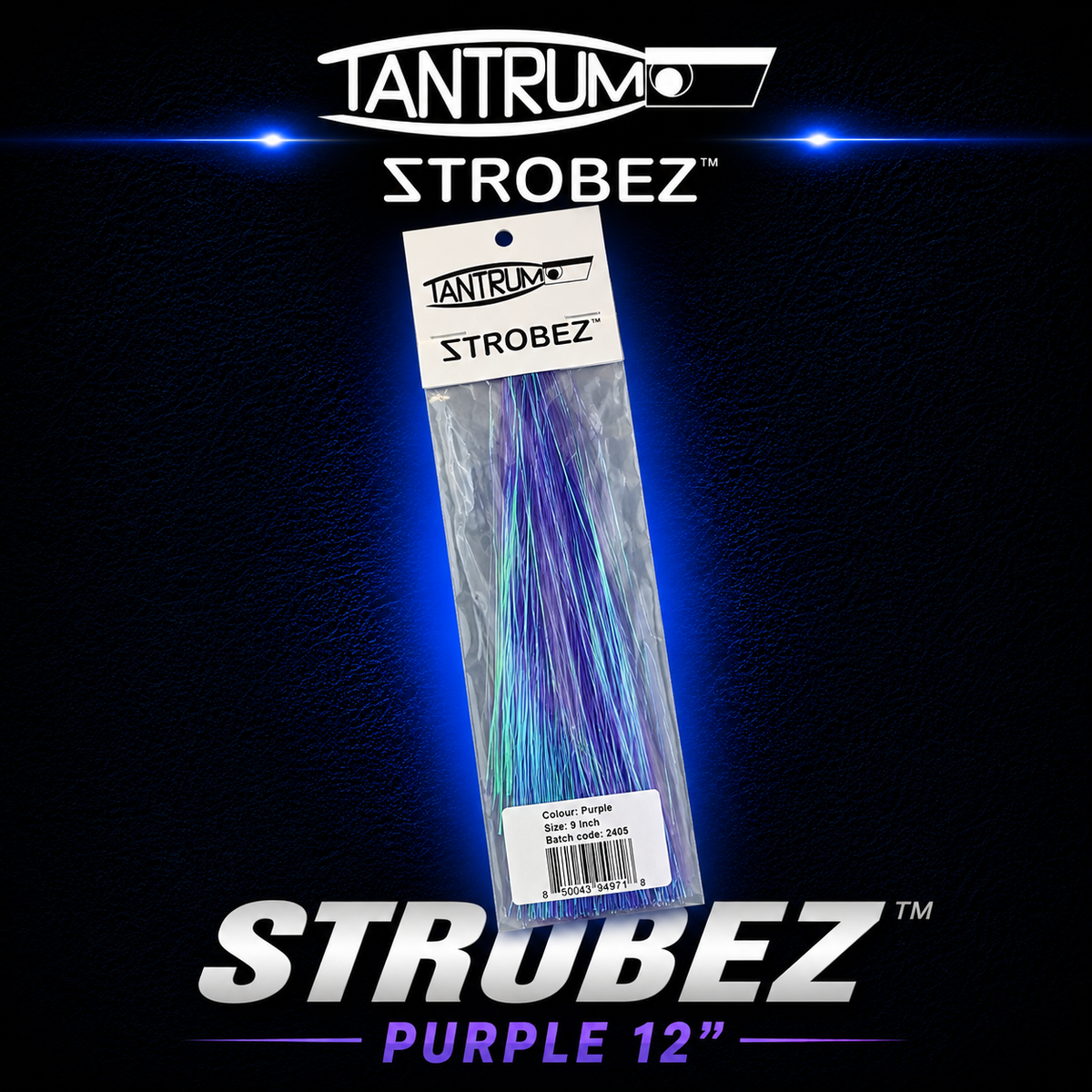 Tantrum Strobez Purple 12 inch trolling lure skirt for marlin and game fishing.