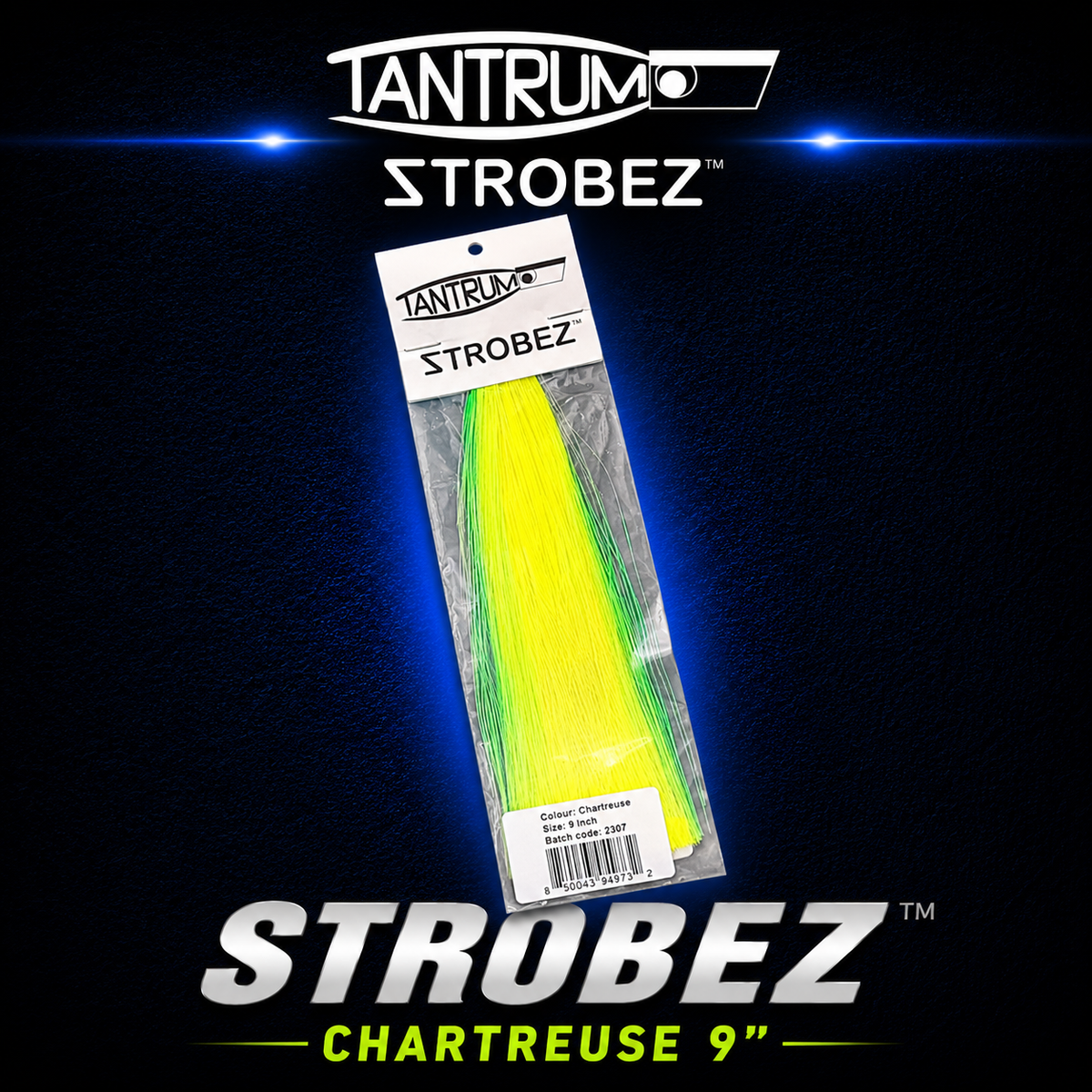 Tantrum Strobez 9-inch Chartreuse game fishing lure skirts.