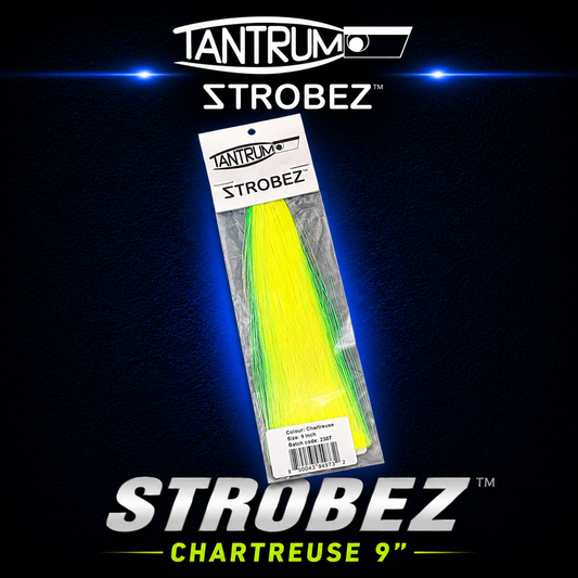 Tantrum Strobez 9-inch Chartreuse game fishing lure skirts.