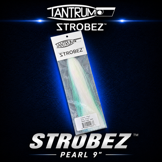 Tantrum Strobez 9-inch Pearl game fishing lure skirts.