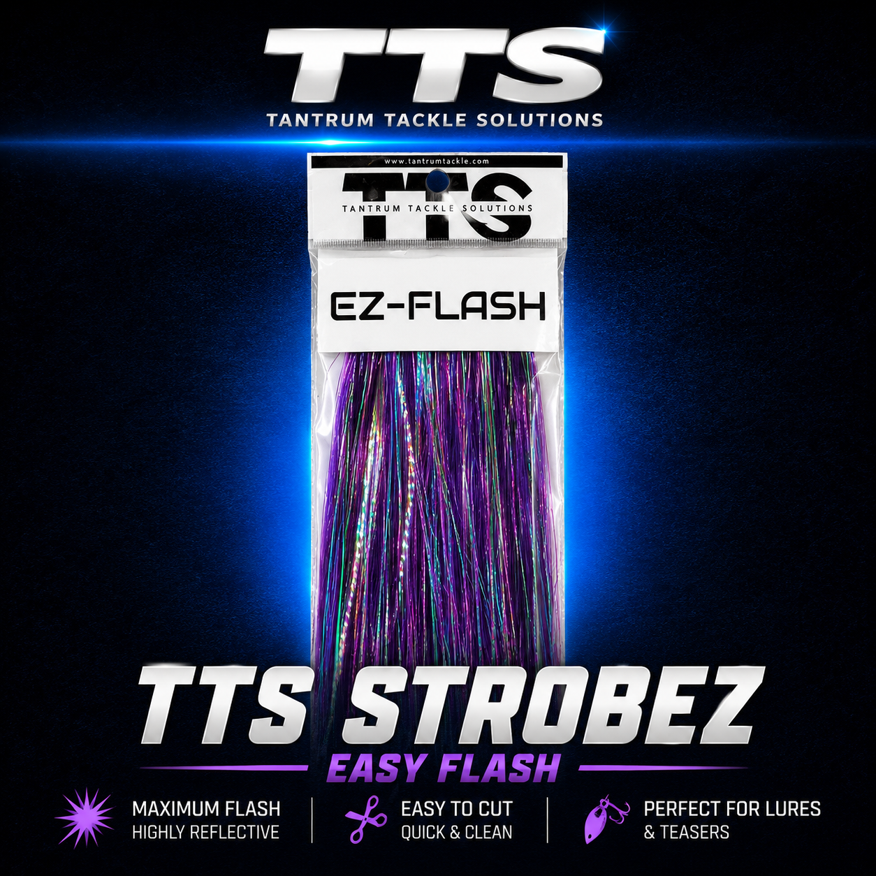 Tantrum TTS Strobez EZ-Flash purple reflective lure skirt material for game fishing lures and teasers.