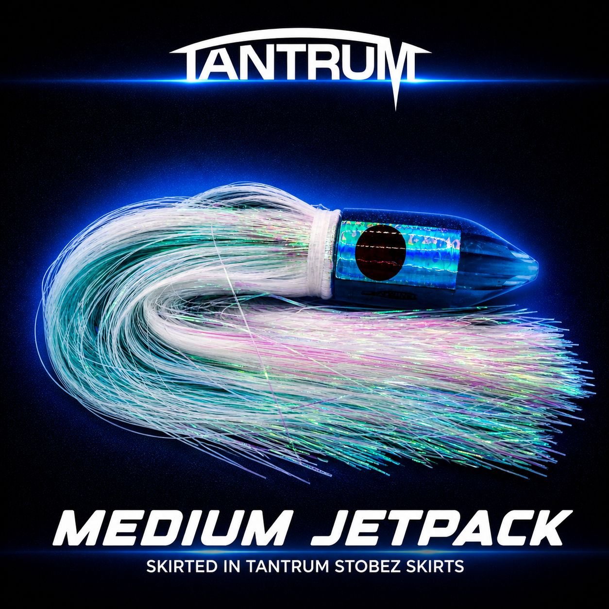 Tantrum Dark Blue Medium Jetpack Pearl over Ice Blue Strobez skirted lure NZ