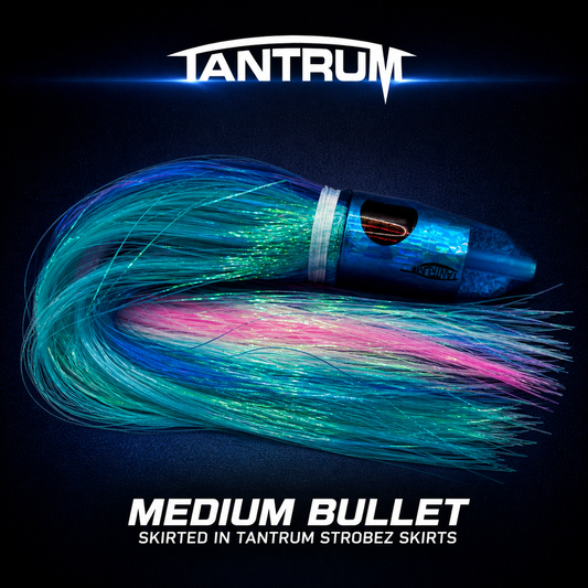 Tantrum game fishing lure blue pink skirt close up detail