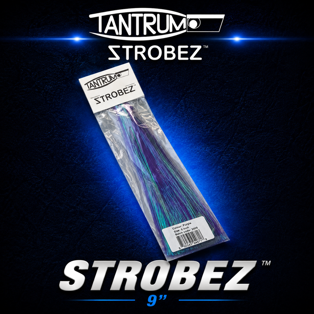 Tantrum Strobez 9-inch Purple holographic game fishing lure skirts.