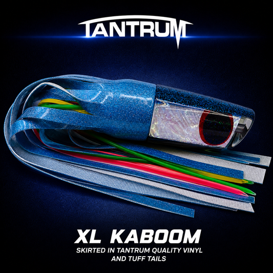 Tantrum DB XL Kaboom Mint Vinyl over Tuff Tails skirted marlin lure NZ