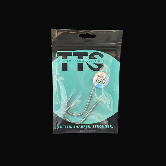 Heavy duty Tantrum 8/0 hook showing needle eye design