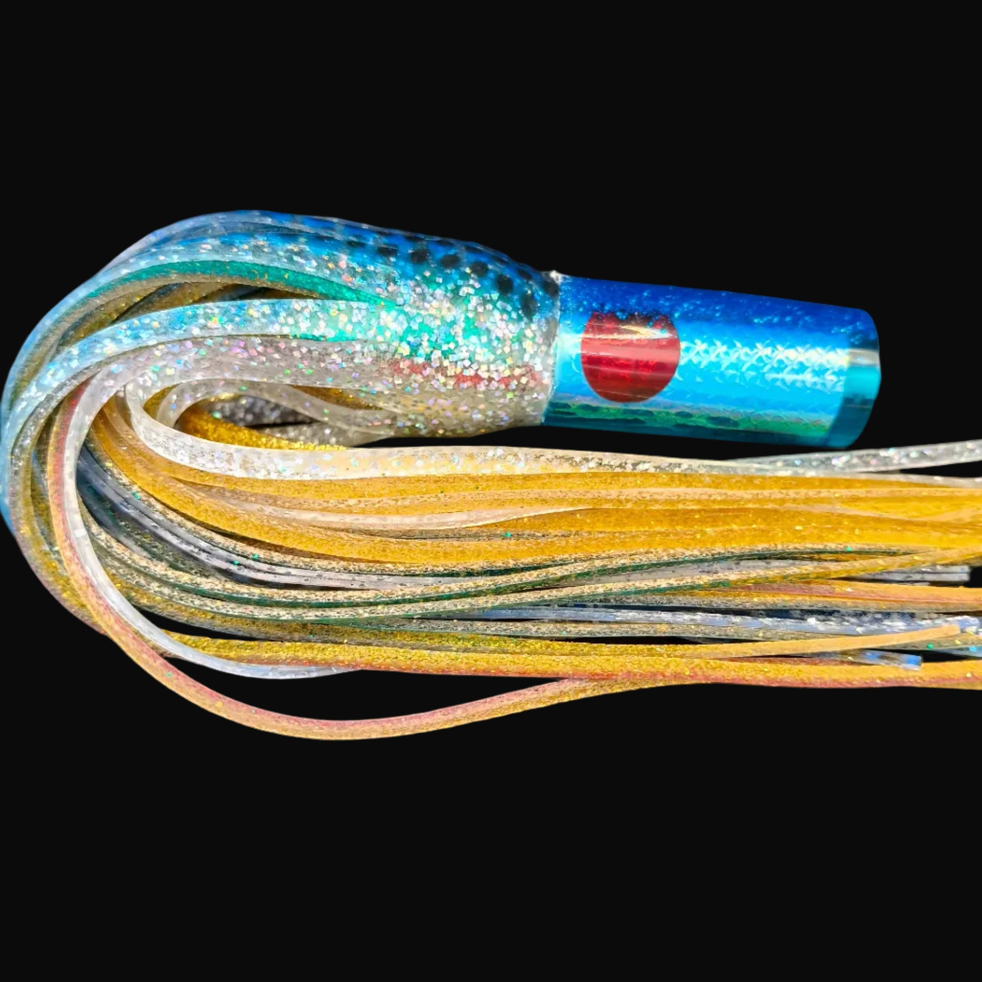Tantrum AMN Small lure with light blue head and BlueOcean Mrs Palmer skirts, 280mm.