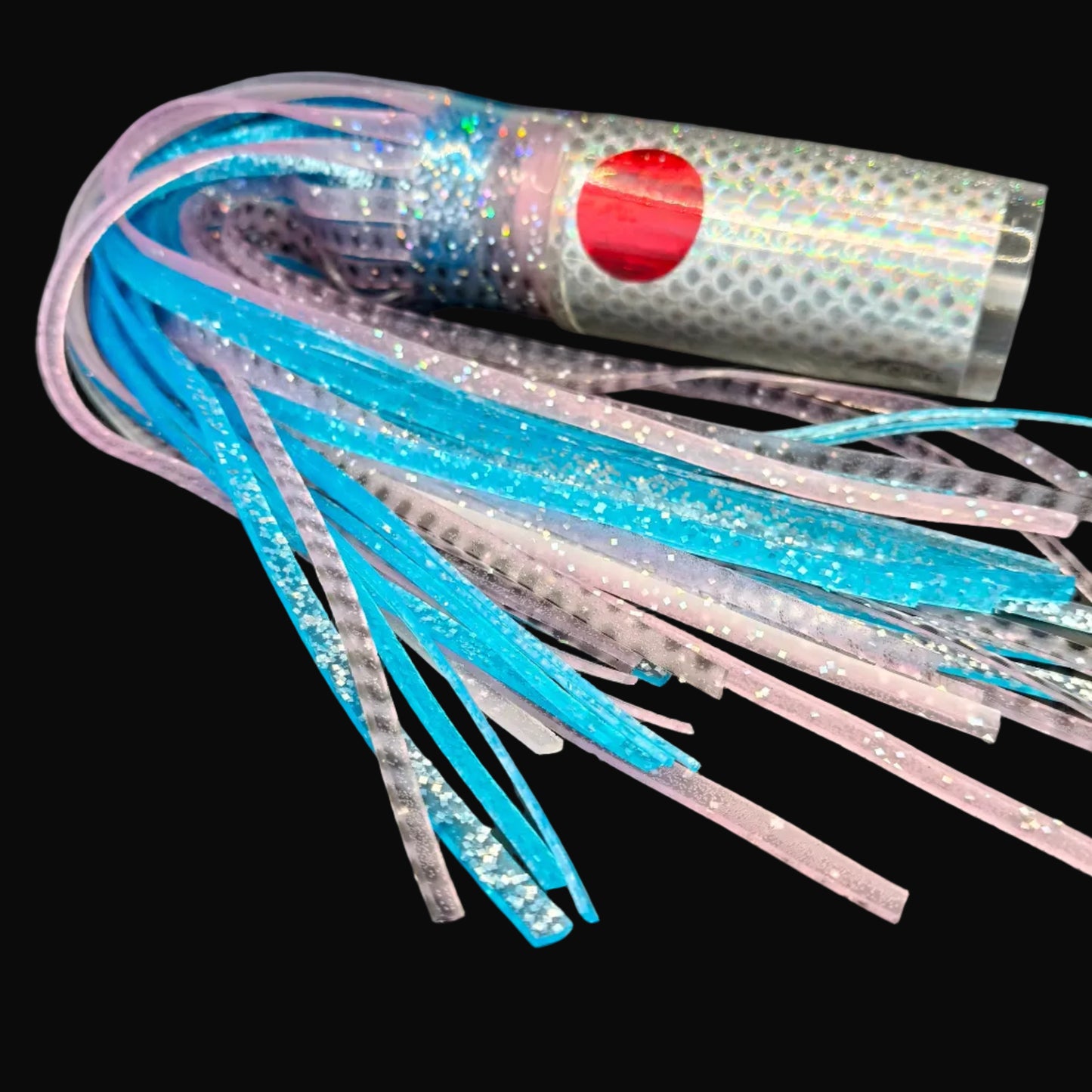 Tantrum Large AMN trolling lure clear head with translucent purple over blue blue ocean rubber skirts
