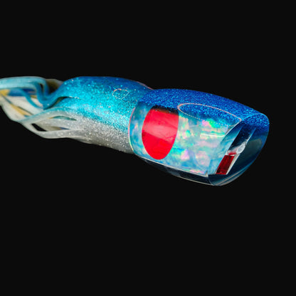 Tantrum Large Bandit trolling lure in evil colour with blue ocean skirts for marlin and tuna fishing