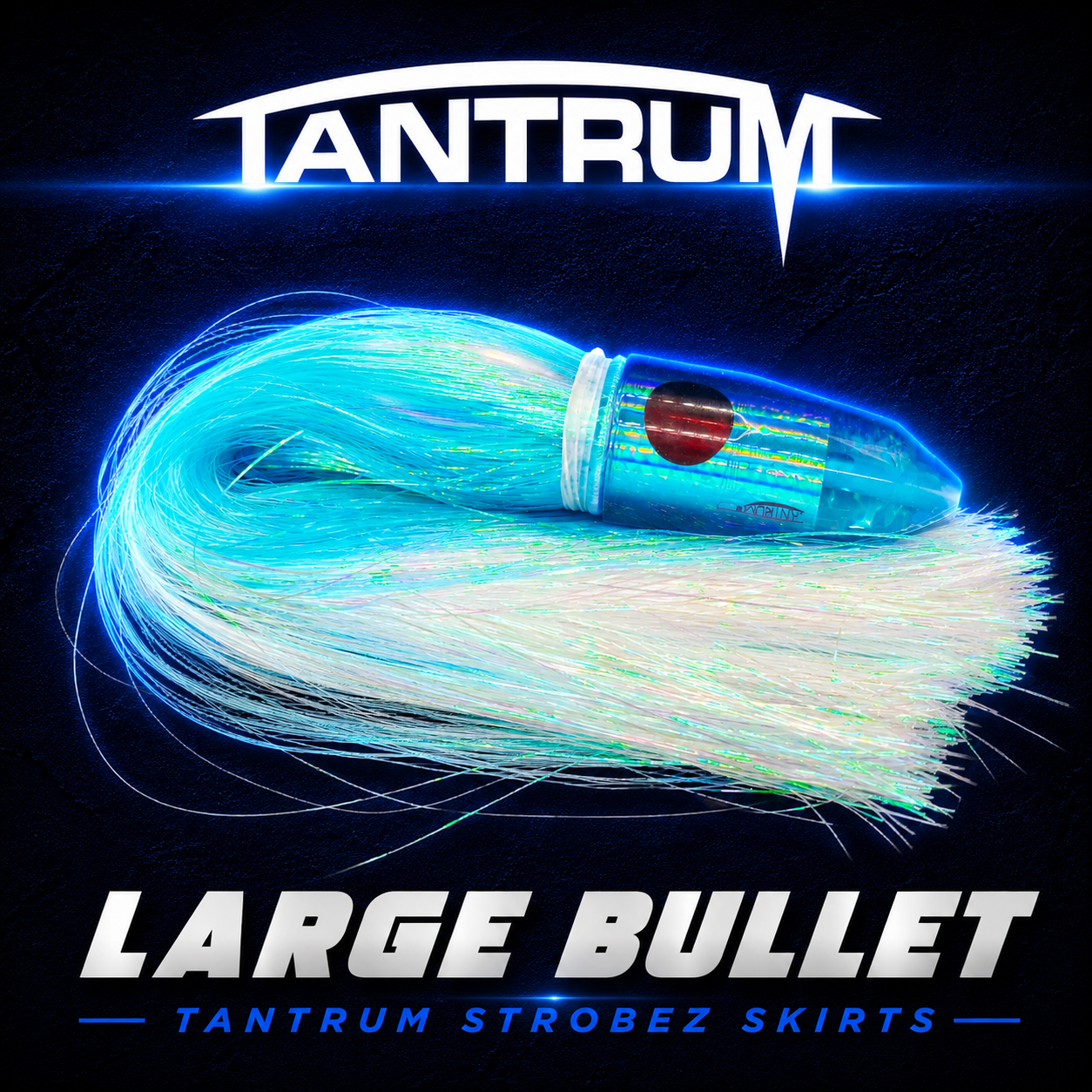 Tantrum Large Bullet game fishing lure, skirted in Tantrum Stobez, Warren Hay Marine, Whangarei 
