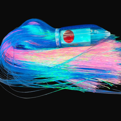 Tantrum Large Jetpack with light blue bullet head and royal blue and pink Strobez skirts, 380mm.