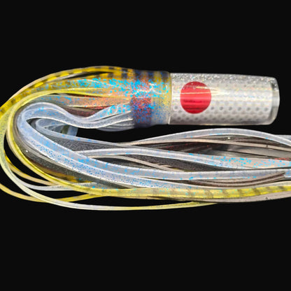 Tantrum Medium AMN clear-head lure skirted in Blue Ocean Mrs Palmer colours, 340mm overall length.