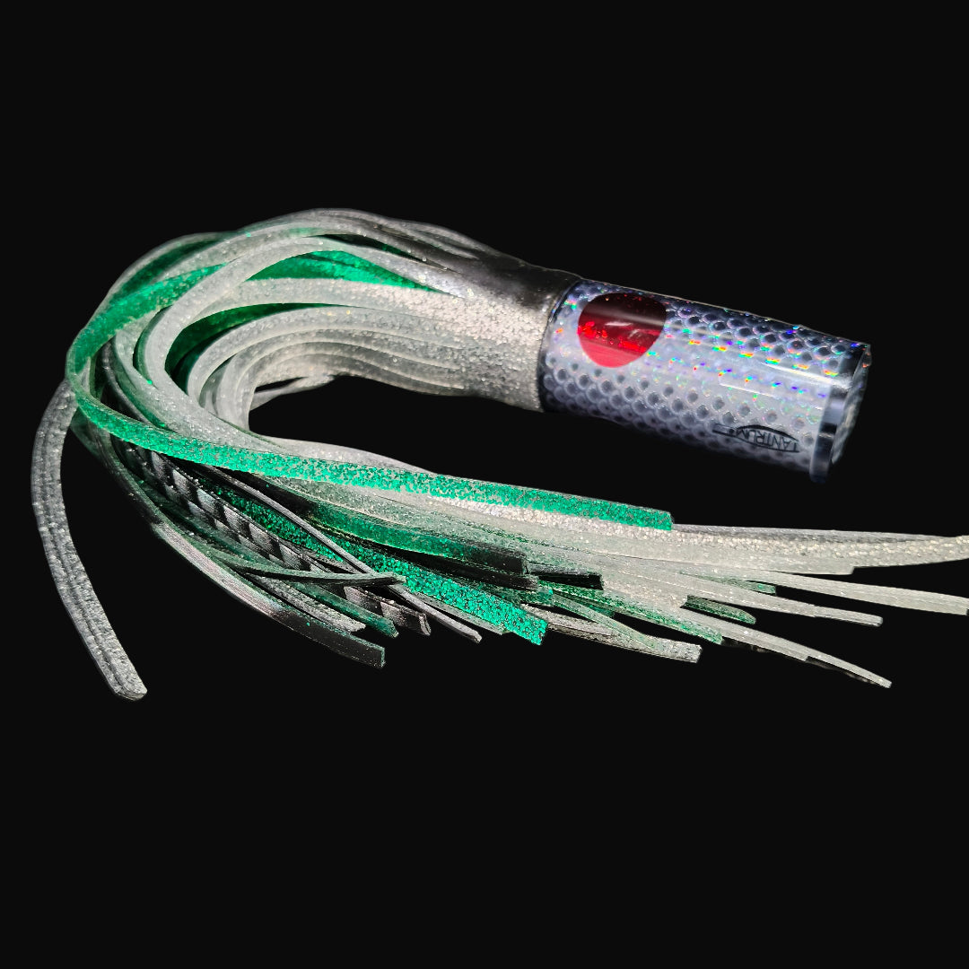 Tantrum Medium AMN game lure black head with black over green Blue Ocean skirts.