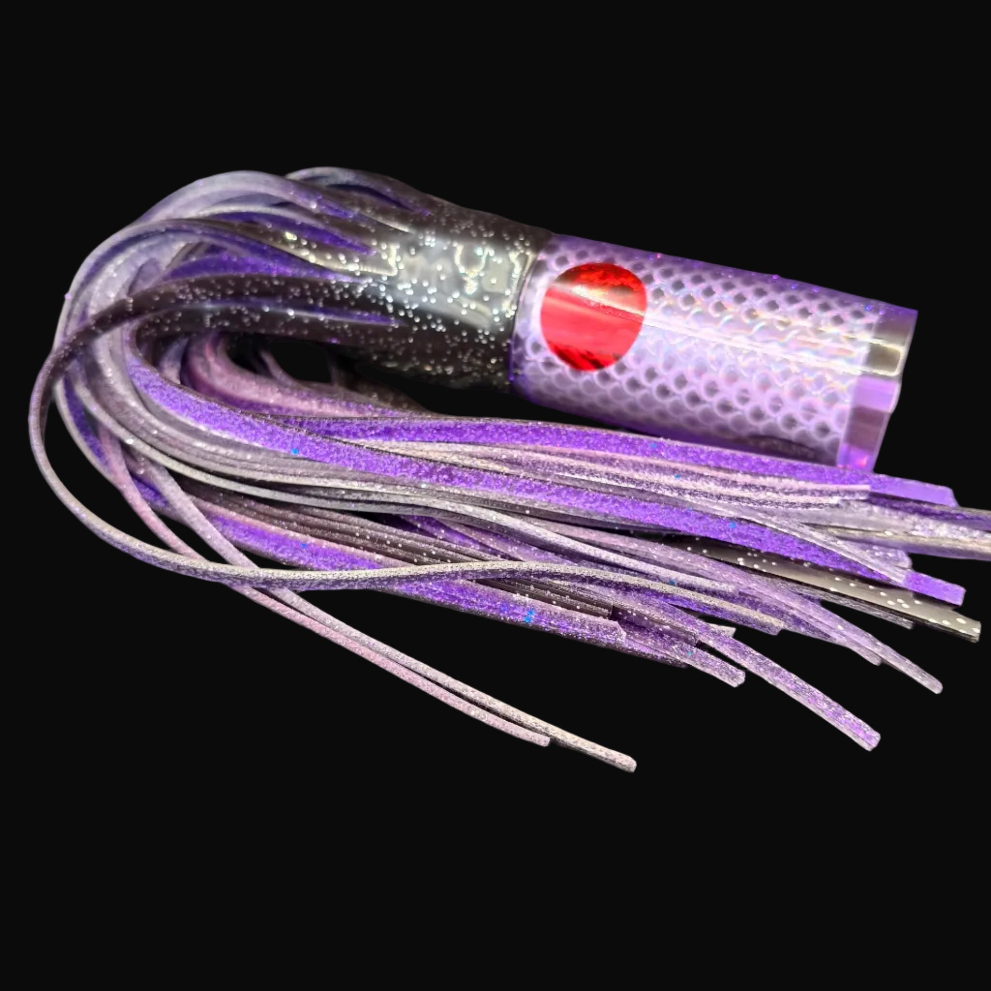 Tantrum Medium AMN trolling lure purple head with black over purple blue ocean rubber skirts, Game fishing lure