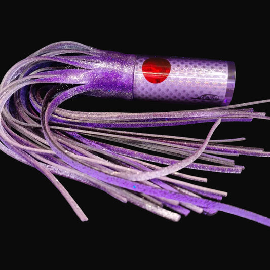 Tantrum Medium AMN trolling lure with purple over black blue ocean rubber skirts