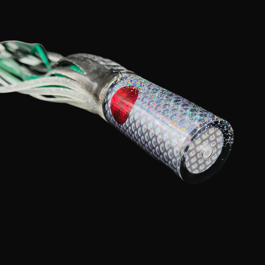 Tantrum Medium AMN game lure black head with black over green Blue Ocean skirts.