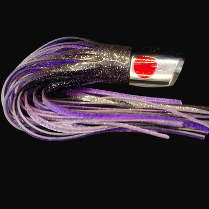 Tantrum Medium Bandit lure with black and silver head, skirted in Blue Ocean black over purple, 300mm. Game Fishing Lure