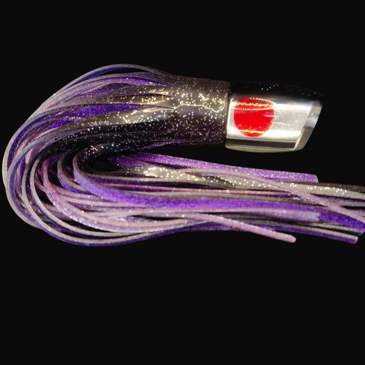 Tantrum Medium Bandit lure with black and silver head, skirted in Blue Ocean black over purple, 300mm. Game Fishing Lure