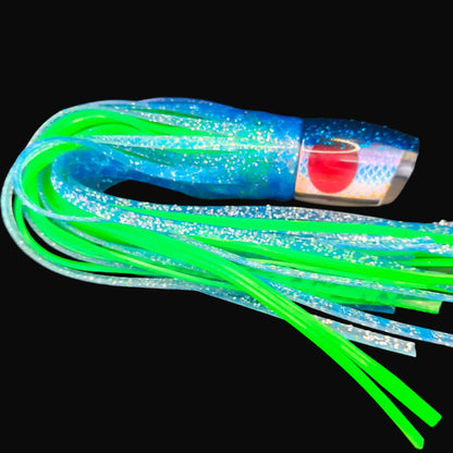 Tantrum Medium Bandit lure with dark blue head and BlueOcean blue-over-green skirts, 330mm.