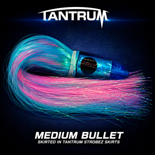 Tantrum Medium Bullet DB skirted with Ice blue over pink Tantrum Strobez skirts, Warren Hay Marine, Whangarei