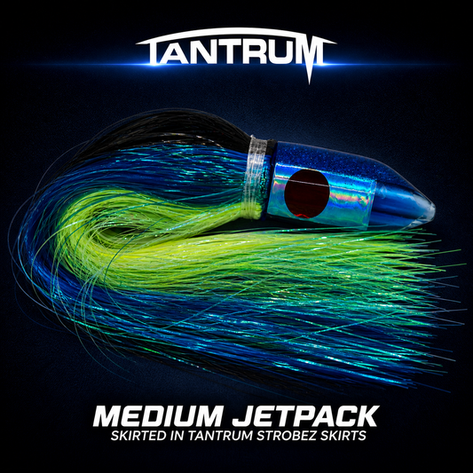 Tantrum DB Medium Jetpack Green Pearl Black Strobez skirted game fishing lure NZ