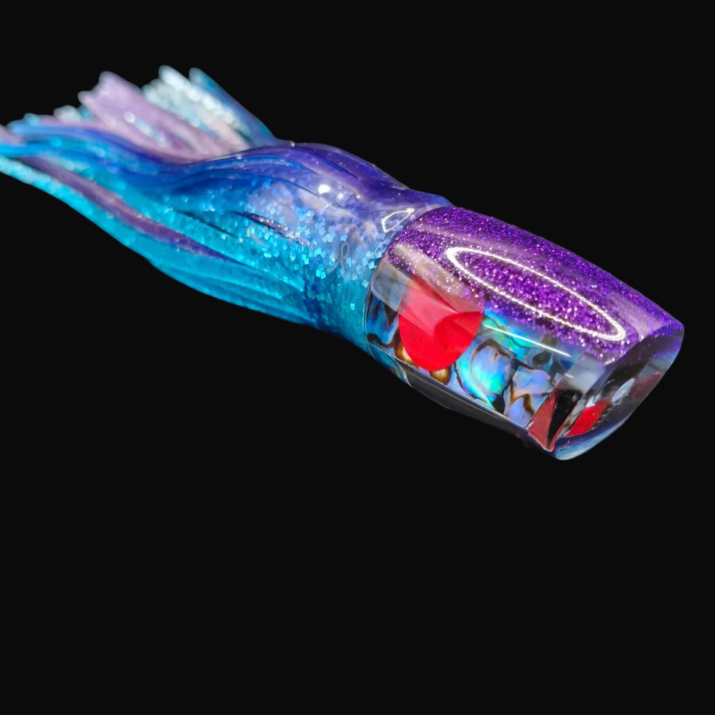 Tantrum Small Bandit lure with purple head and BlueOcean purple/blue over purple skirts, 205mm. Game fishing Lure